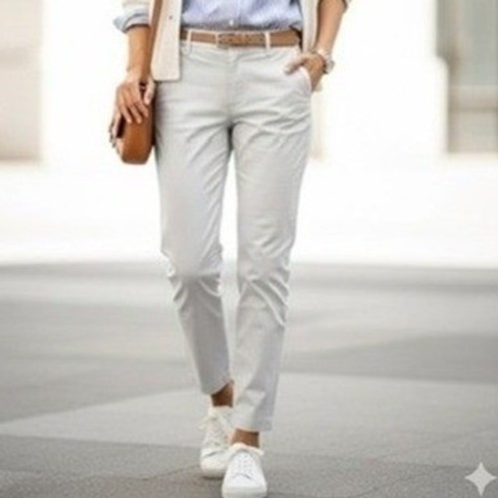 LOFT Women White Slim Chino Pants Size 14Stretch Cotton Trousers Business Casual